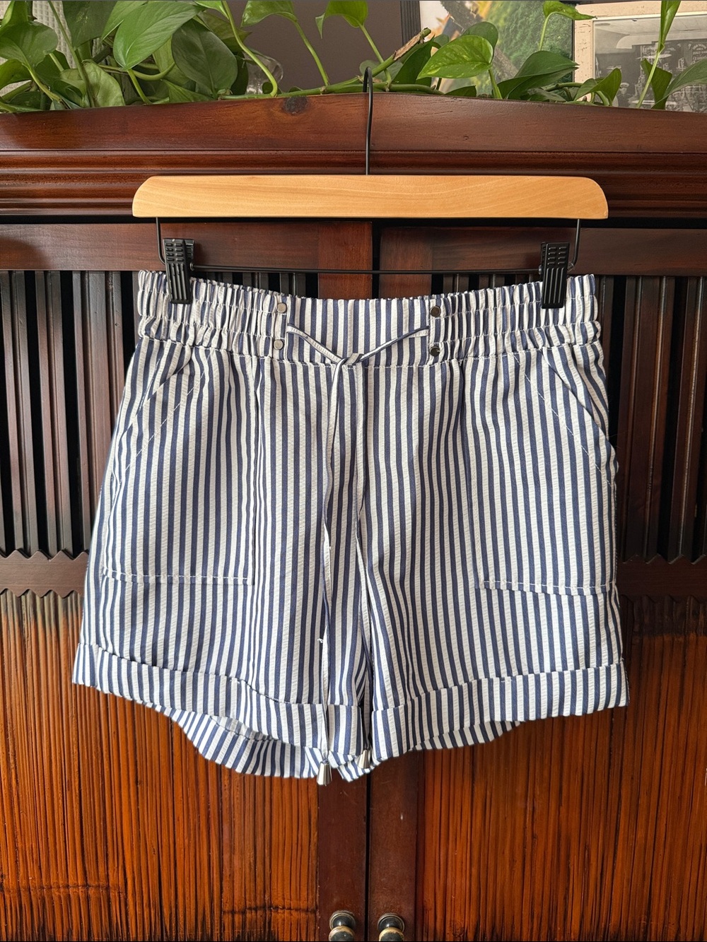 Ci Sono Women High Waist Navy and White Striped Shorts